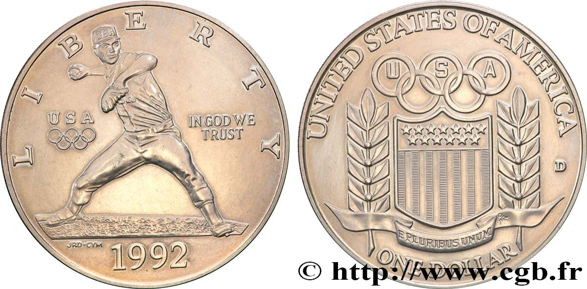 ÉTATS-UNIS D&nbsp;AMÉRIQUE 1 Dollar XXV Olympiade Base-Ball 1992 Denver SPL 
