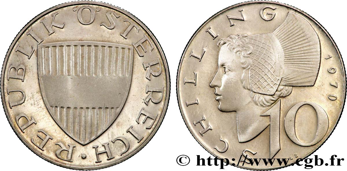 AUSTRIA 10 Schilling BE (proof) blason / femme du Wachau, région bordant le Danube 1970 Vienne SPL 