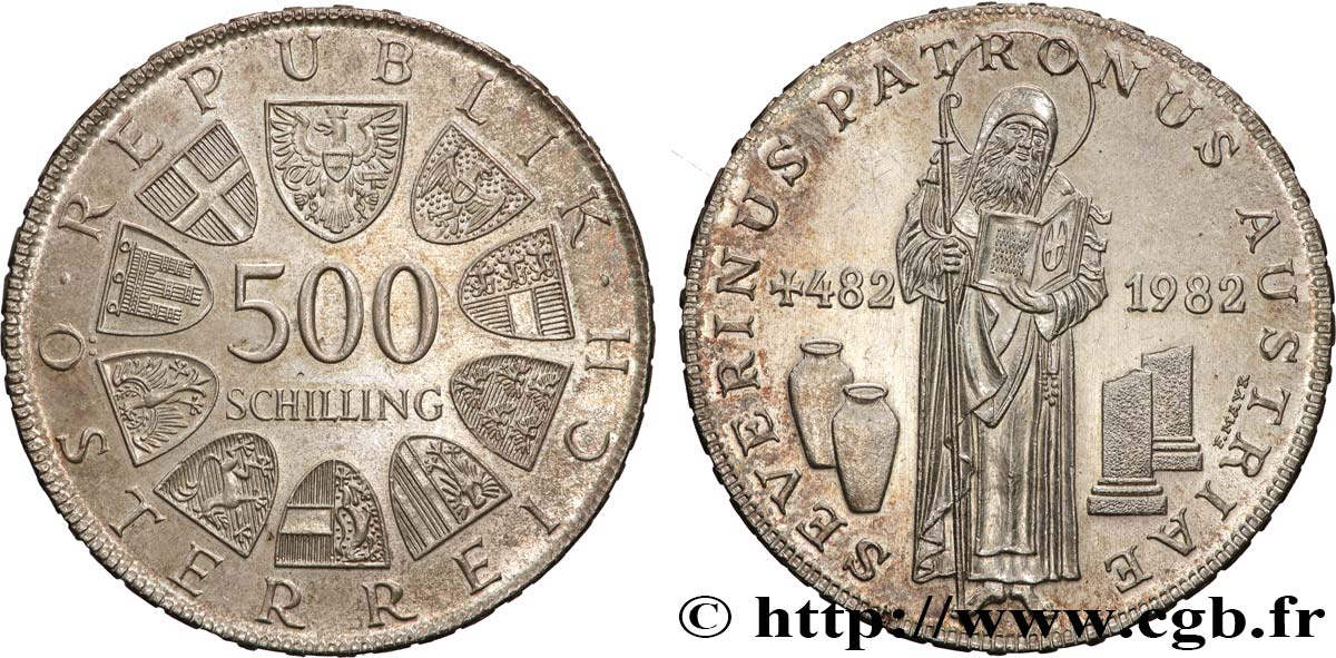 AUTRICHE 500 Schilling 1500e anniversaire de la mort de Saint Séverin 1982 Vienne SUP 