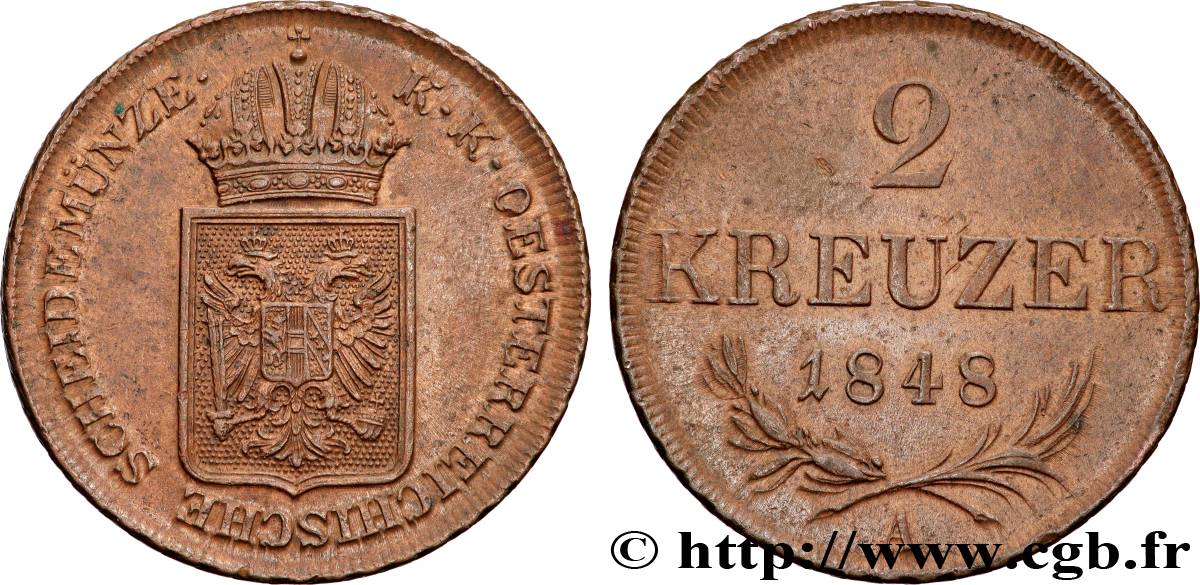 AUTRICHE 2 Kreuzer monnayage de la révolution de 1848-1849 1848 Vienne TTB+ 