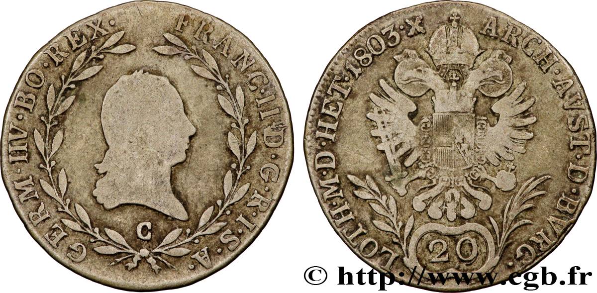 AUSTRIA 20 Kreuzer François II 1803 Kremnitz VF 