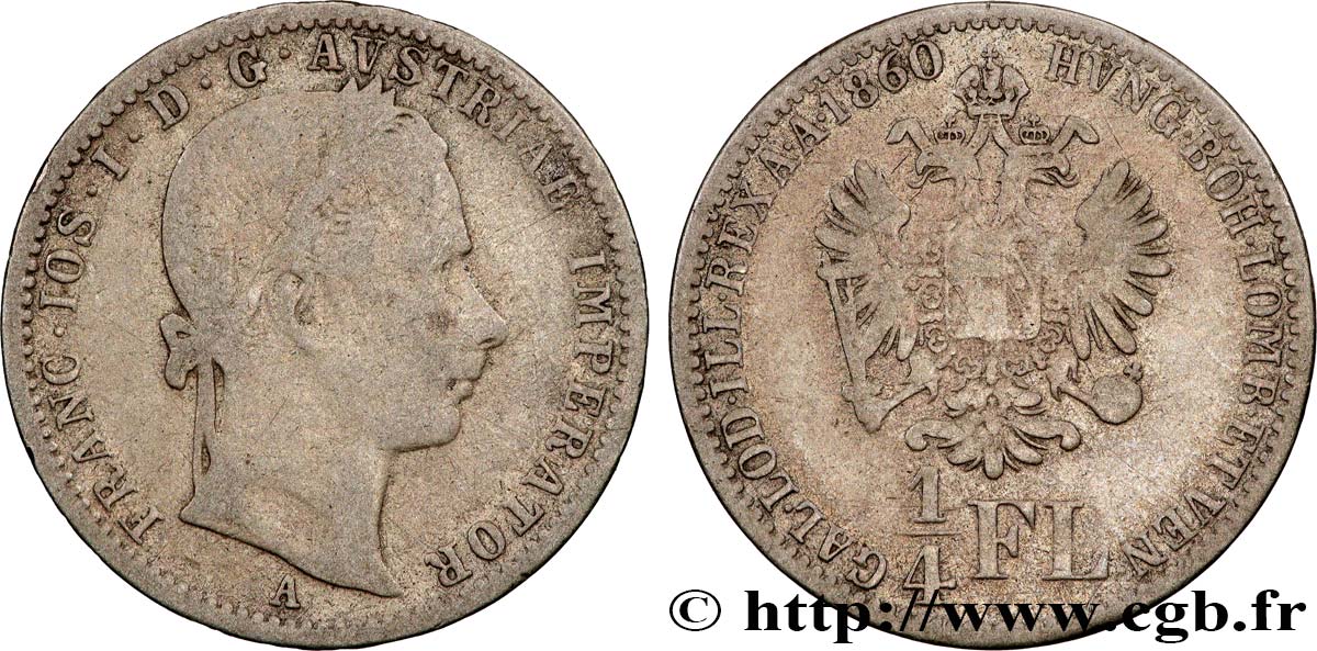 AUSTRIA 1/4 Florin François-Joseph 1860 Vienne VF/MS 