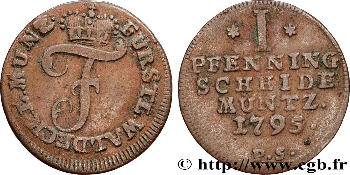 ALLEMAGNE - WALDECK-PYRMONT 1 Pfennig Frédéric-Charles-Auguste 1795 Berlin TB+ 