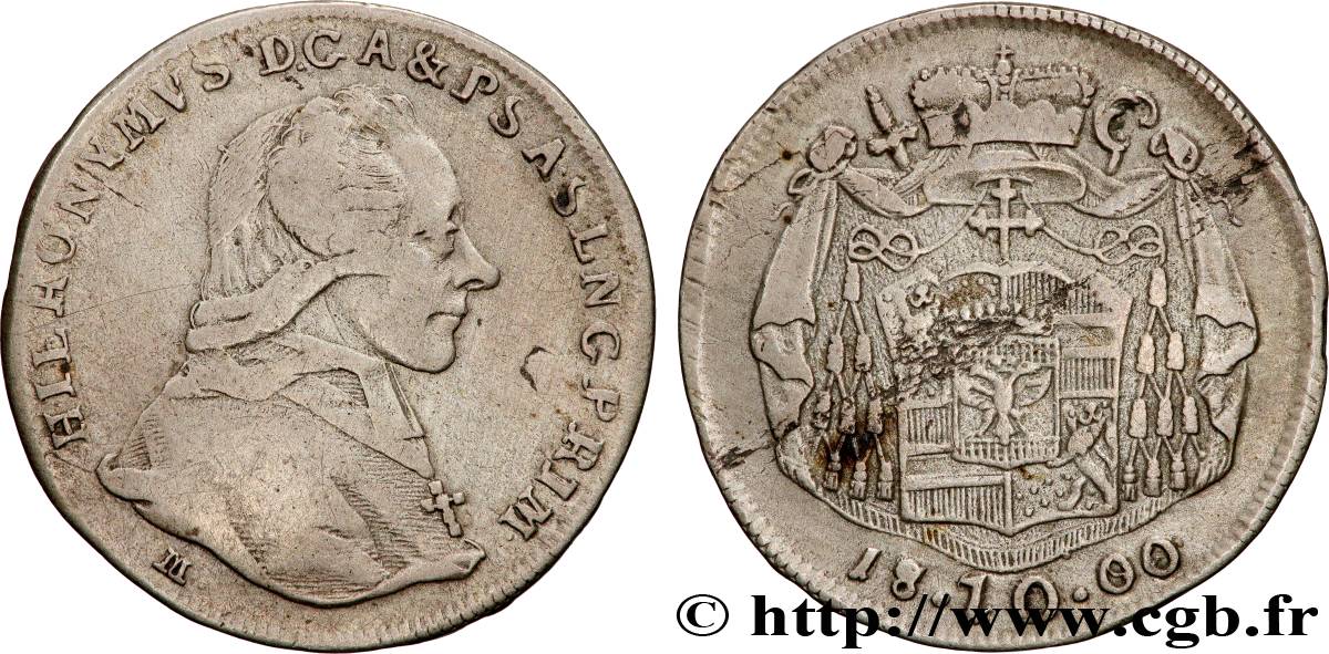 AUTRICHE - SALZBOURG 10 Kreuzer Jérôme, comte de Colloredo von Wallsee und Mels / manteau d’armes couronné 1800 Salzbourg TB+ 