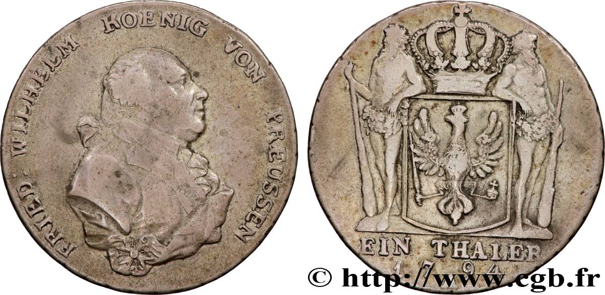 ALLEMAGNE - PRUSSE Thaler Frédéric-Guillaume 1794 Berlin TB+ 