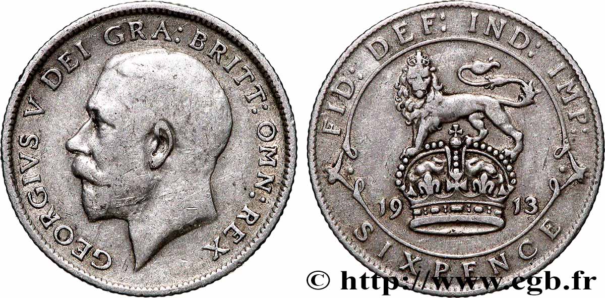 UNITED KINGDOM 6 Pence Georges V 1913 Londres VF 