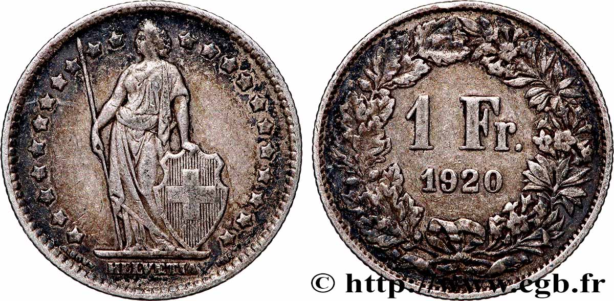 SUIZA 1 Franc Helvetia 1920 Berne MBC 