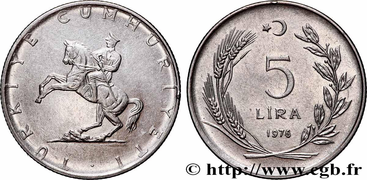 TURKEY 5 Lira Atatürk à cheval 1976 Istanbul AU 