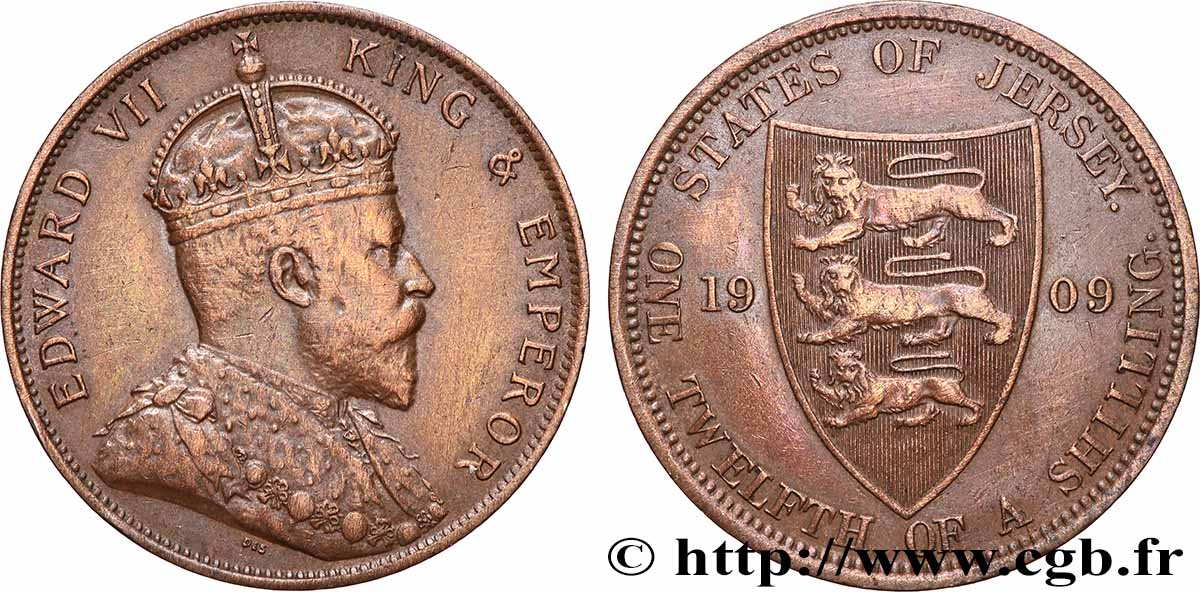 JERSEY 1/12 Shilling Edouard VII 1909 Londres TB+ 