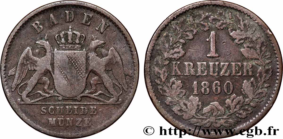 ALEMANIA - BADEN 1 Kreuzer Grand-Duché de Bade 1860  BC+ 