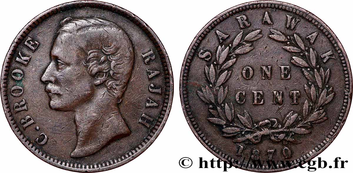 SARAWAK 1 Cent Sarawak Rajah J. Brooke 1870  XF 