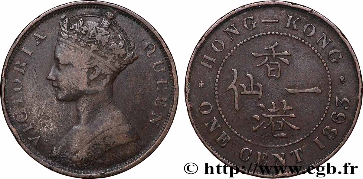 HONG KONG 1 Cent Victoria 1863 Londres VF 