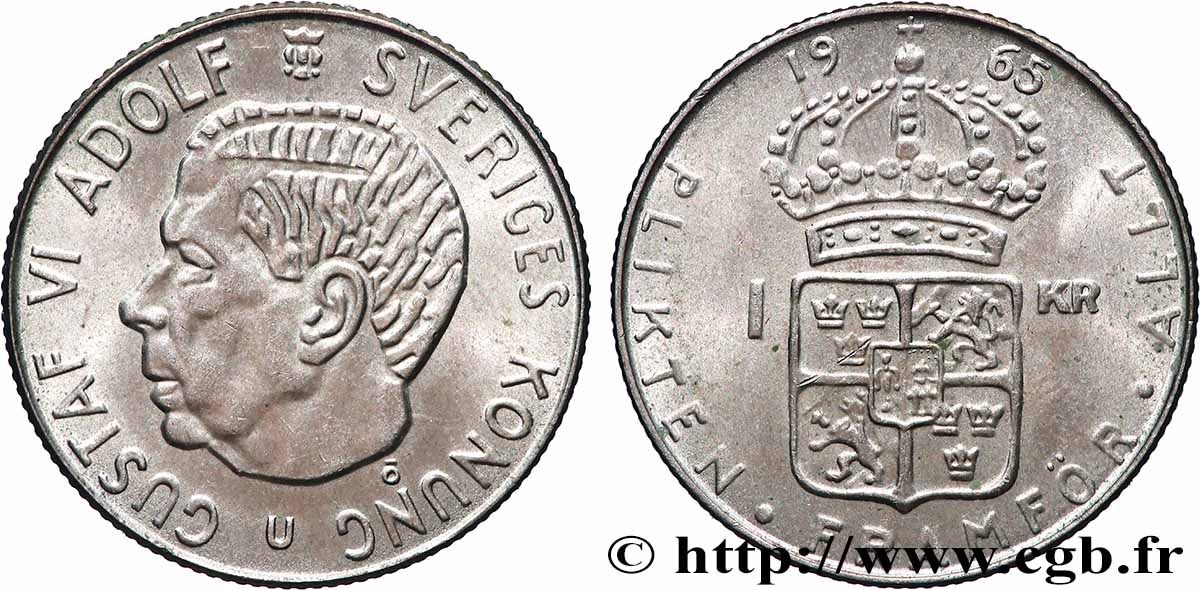 SVEZIA 1 Krona Gustave VI 1965  SPL 