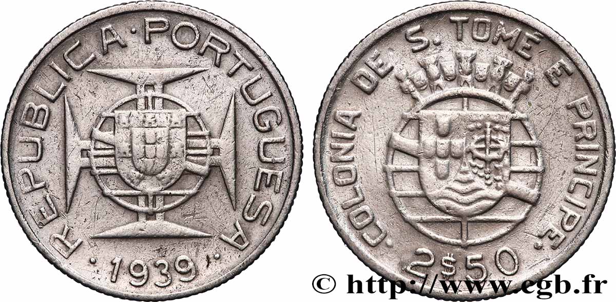 SAO TOME E PRINCIPE 2,50 Escudos colonie portugaise 1939 Lisbonne MB 