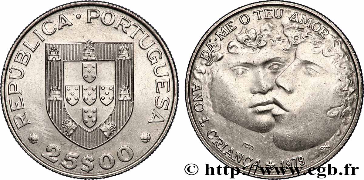 PORTUGAL 25 Escudos Année internationale de l’enfance : emblème / enfant 1979 Lisbonne SUP 