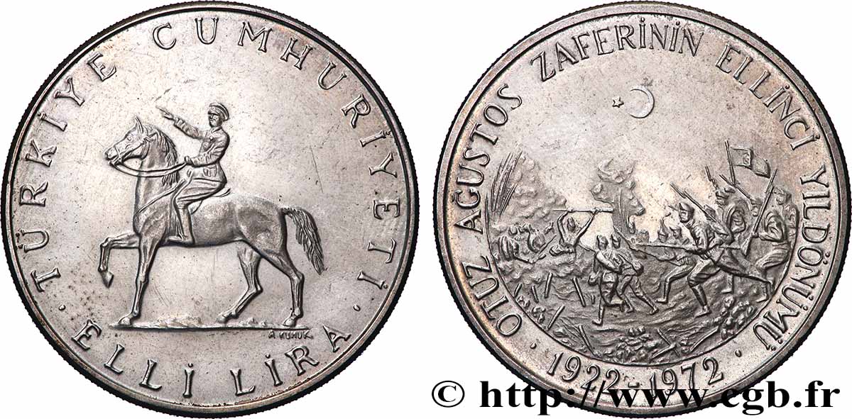 TURQUíA 50 Lira Proof entrée d’Ataturk à Smyrne 1972  EBC 