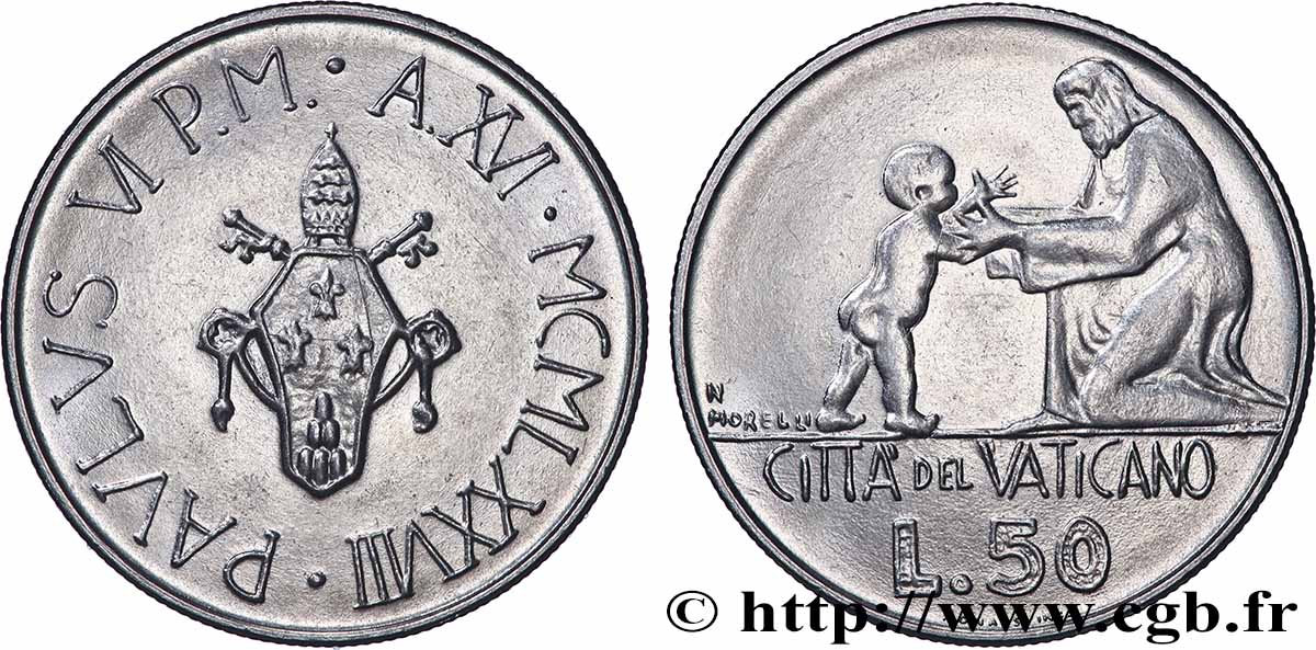 VATICAN ET ÉTATS PONTIFICAUX 50 Lire armes au nom de Paul VI an XVI / le Christ et un enfant 1978 Rome SUP 