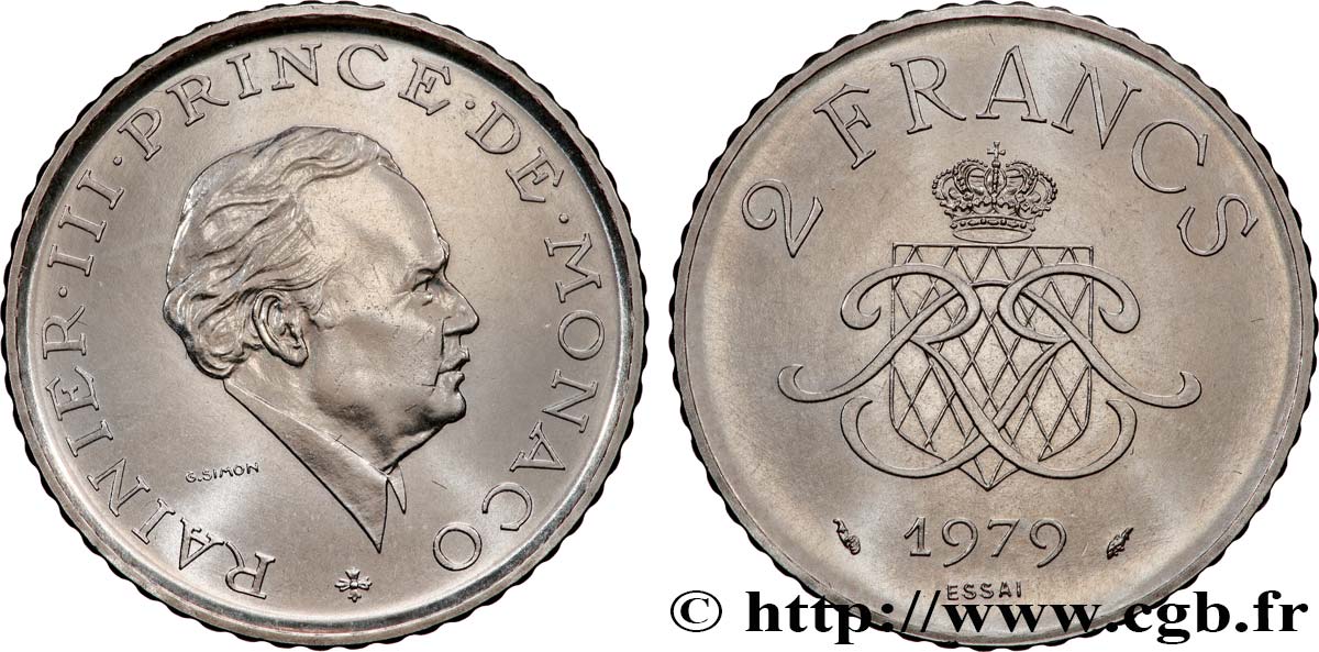MONACO Essai de 2 Francs Rainier III 1979 Paris SUP 