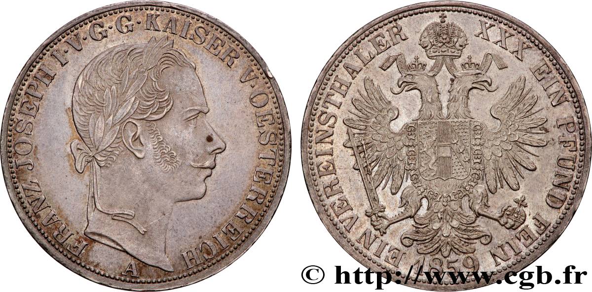 AUTRICHE - FRANÇOIS-JOSEPH Ier 1 Thaler  1859 Vienne SUP+ 