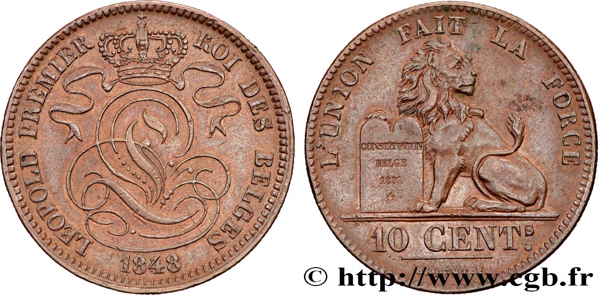 BELGIQUE 10 Centimes Léopold Ier 1848/38 1848 Bruxelles TTB+ 