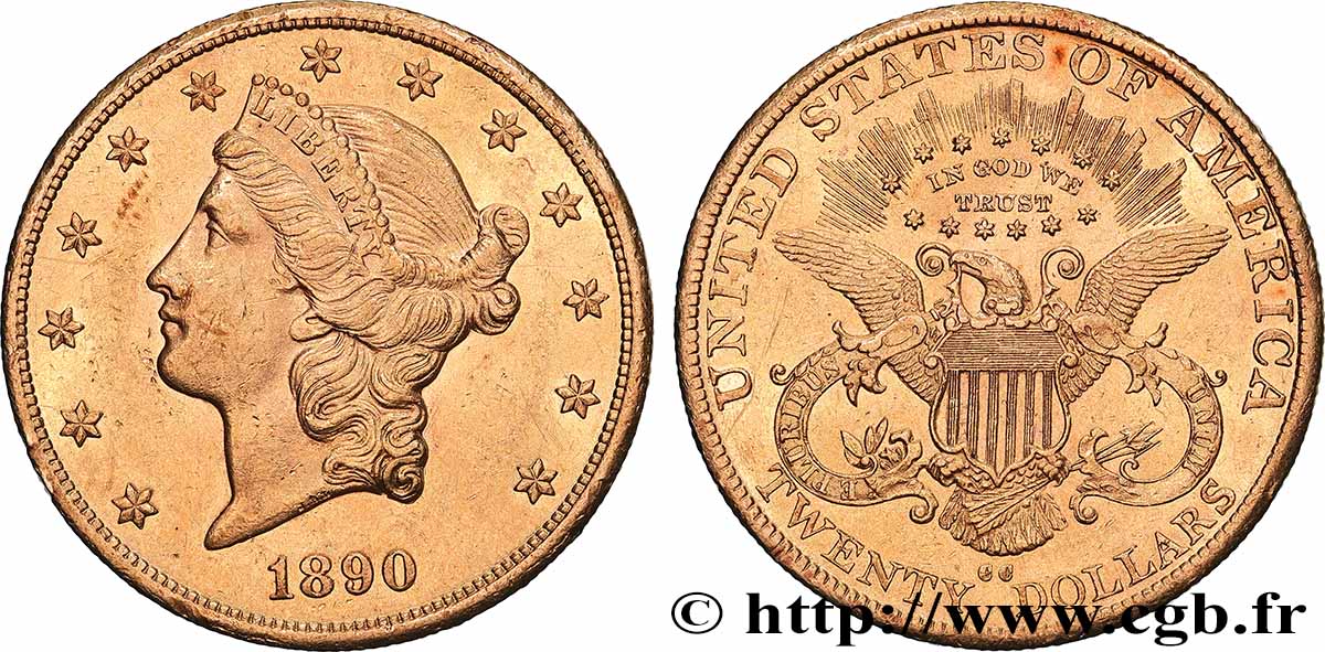 STATI UNITI D AMERICA 20 Dollars  Liberty  1890 Carson City q.SPL 
