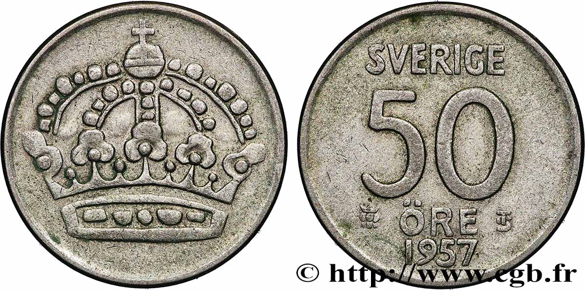 SUÈDE 50 Ore 1957  TTB 