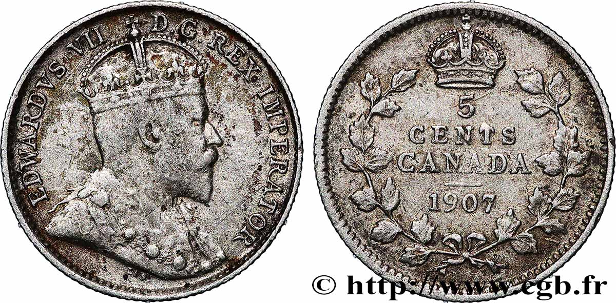 CANADá
 5 Cents Édouard VII ‘Maple” 1907  BC+ 