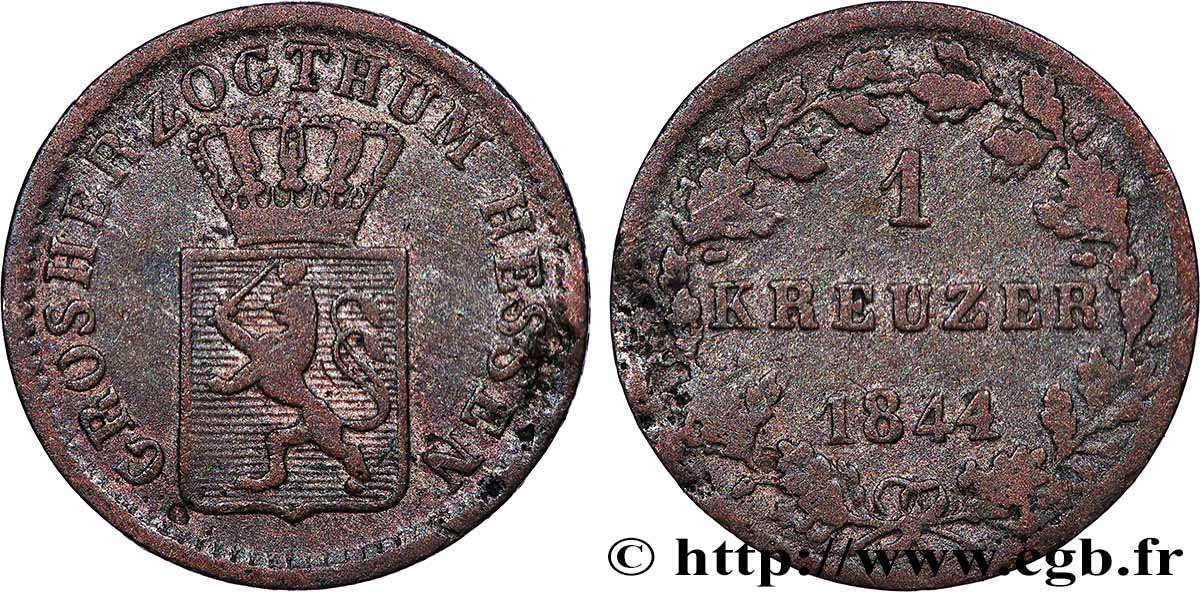 ALLEMAGNE - HESSE 1 Kreuzer Hesse-Darmstadt 1844  TB+ 