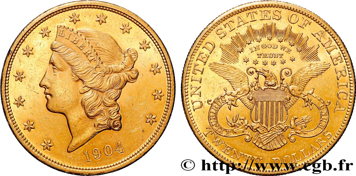 ORO, PALLADIO E PLATINO: INVESTIMENTI 20 Dollars  Liberty  1904 Philadelphie q.SPL 