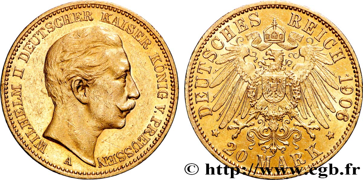 GOLD-, PALLADIUM- UND PLATIN-INVESTITIONEN 20 Mark Guillaume II 1906 Berlin fVZ 