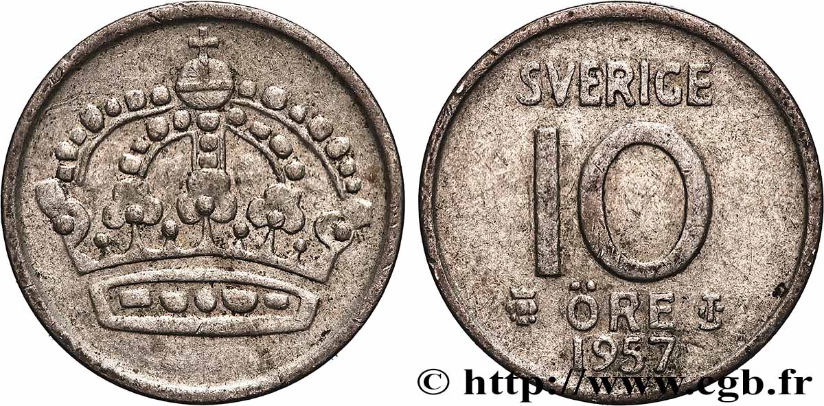 SUÈDE 10 Ore 1957 Stockholm TTB+ 