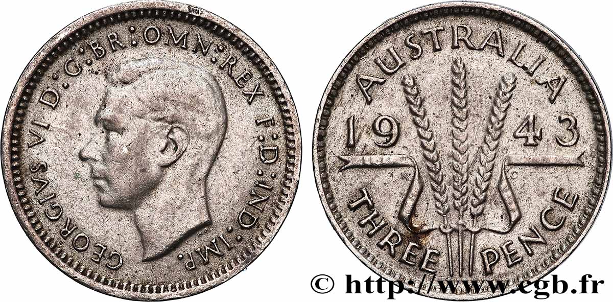 SüDAFRIKA 3 Pence Georges VI 1943 Pretoria SS 