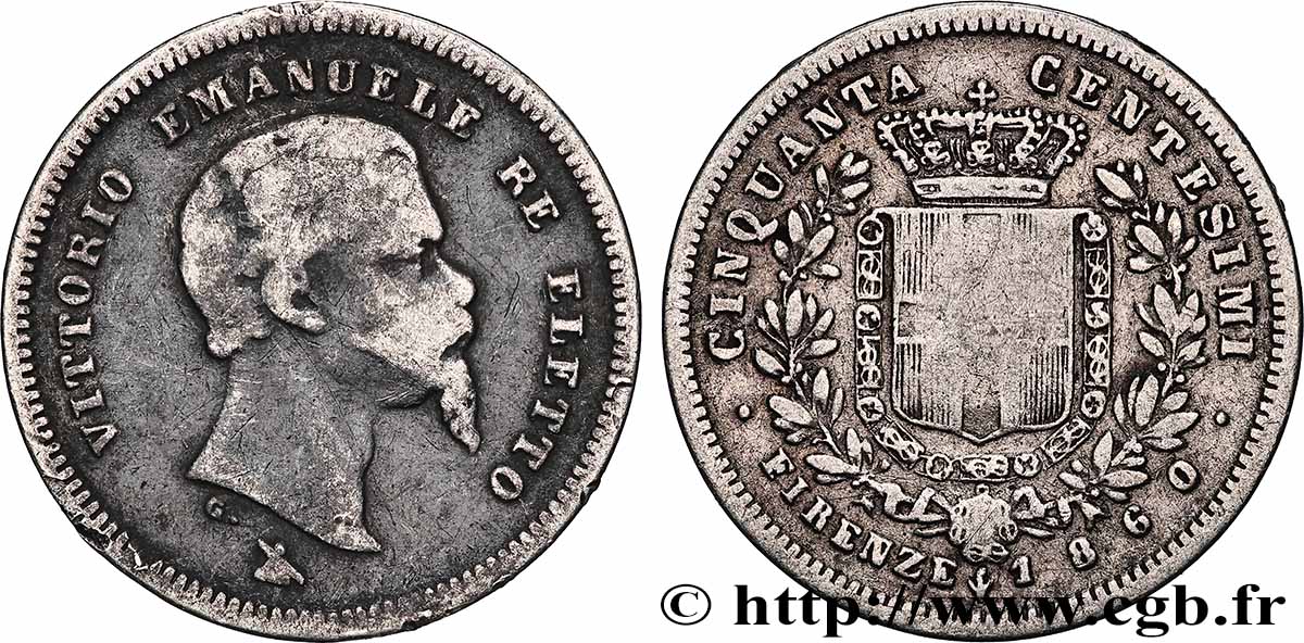 ITALIE 50 Centesimi Victor Emmanuel II Roi élu 1860 Florence TB 
