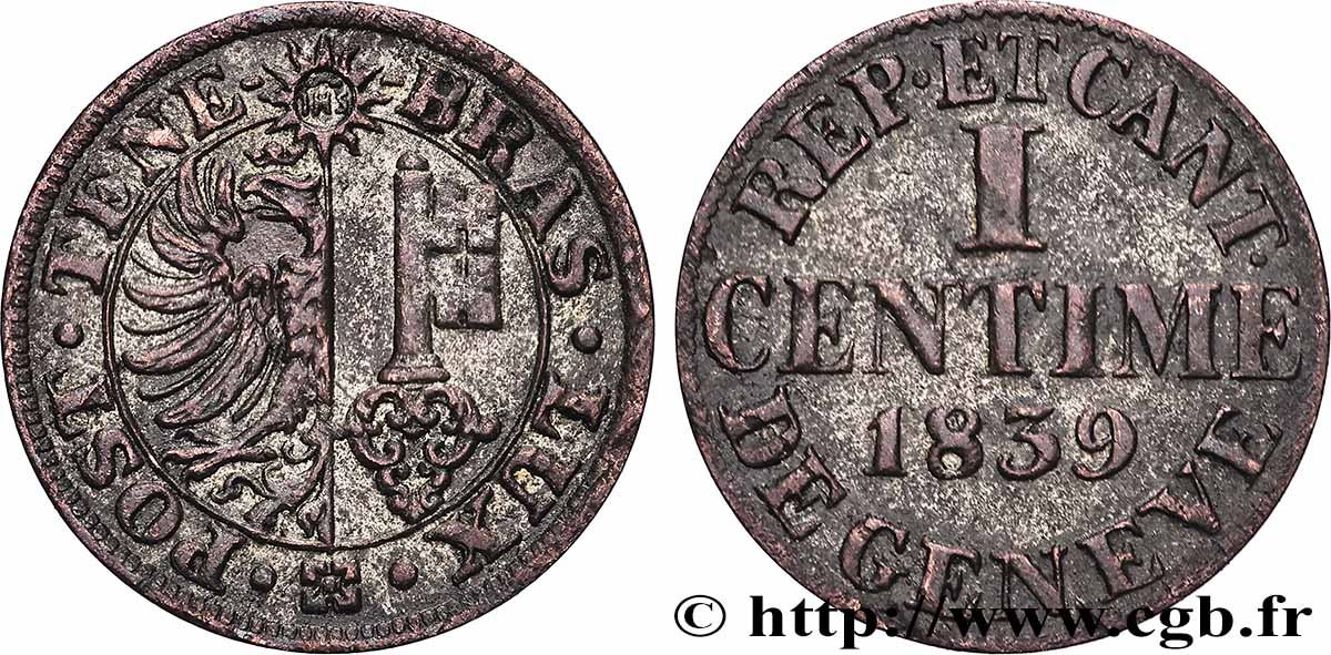 SUISSE - RÉPUBLIQUE DE GENÈVE 1 Centime 1839 Genève TTB 