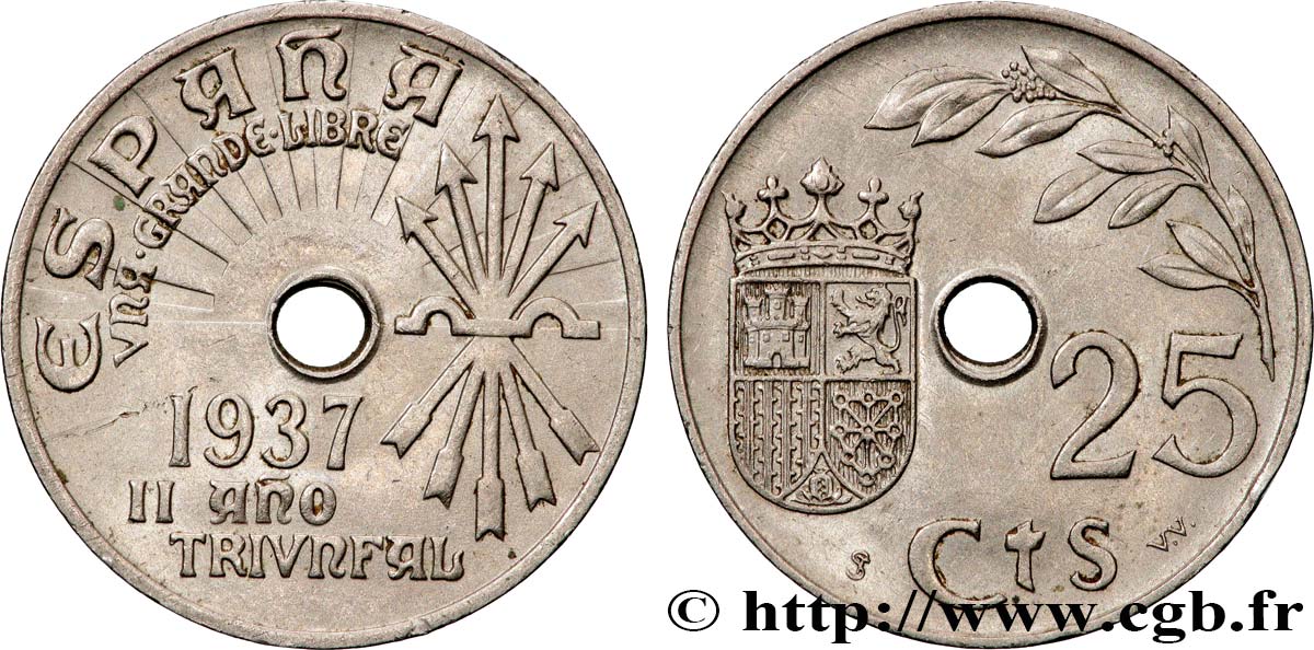 ESPAGNE 25 Centimos monnayage nationaliste 1937 Vienne SUP 