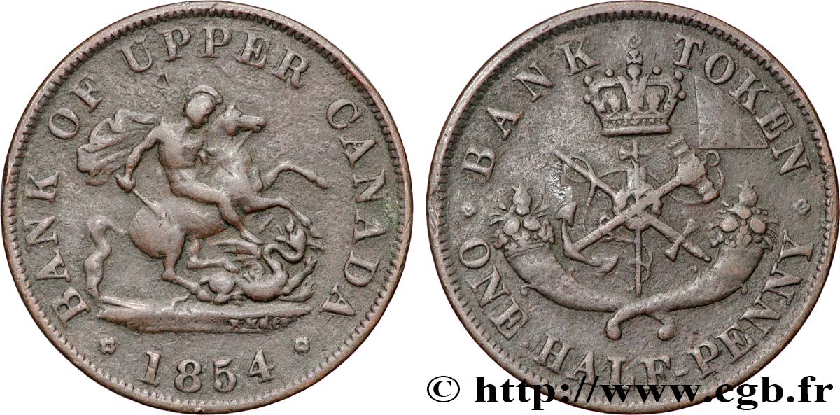 CANADA 1/2 Penny token Bank of Upper Canada 1854 Heaton TB+ 