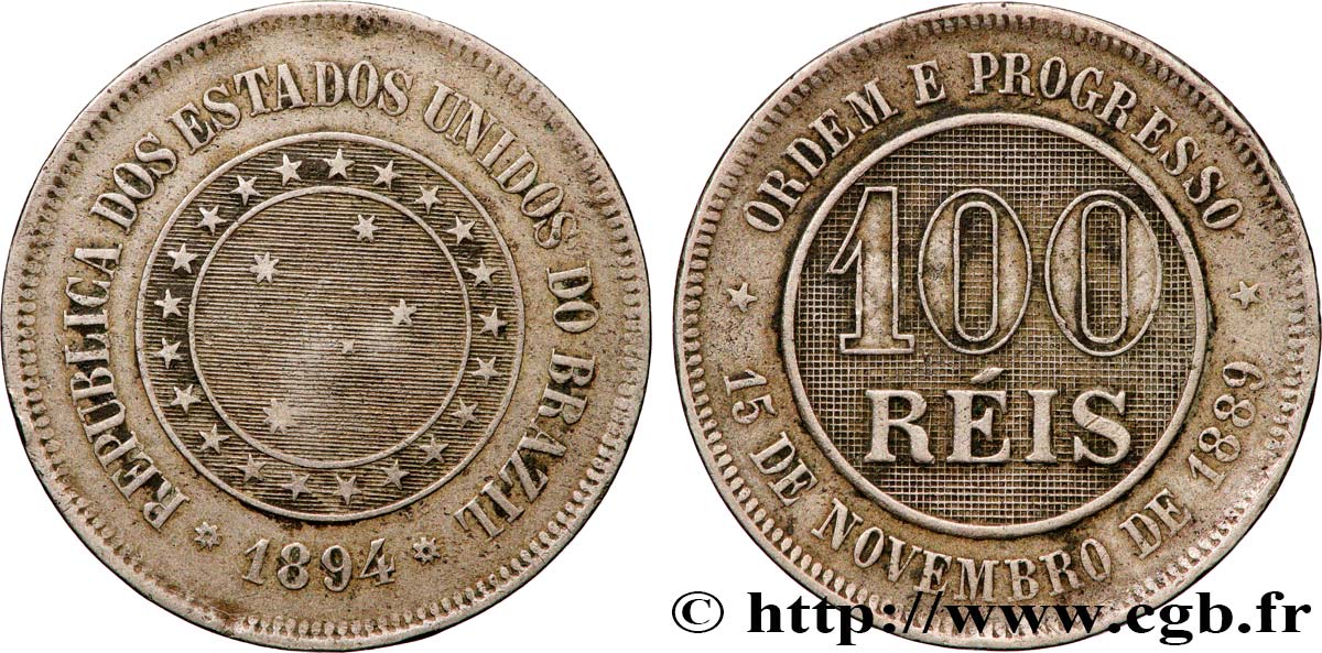 BRASILE 100 Reis 1889 Rio de Janeiro BB 