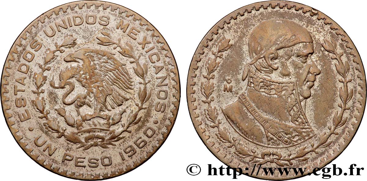MESSICO 1 Peso Jose Morelos y Pavon 1960 Mexico q.BB 
