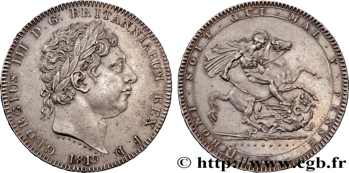 GRANDE-BRETAGNE - GEORGES III 1 Crown ANNO LIX 1819 Londres SUP 