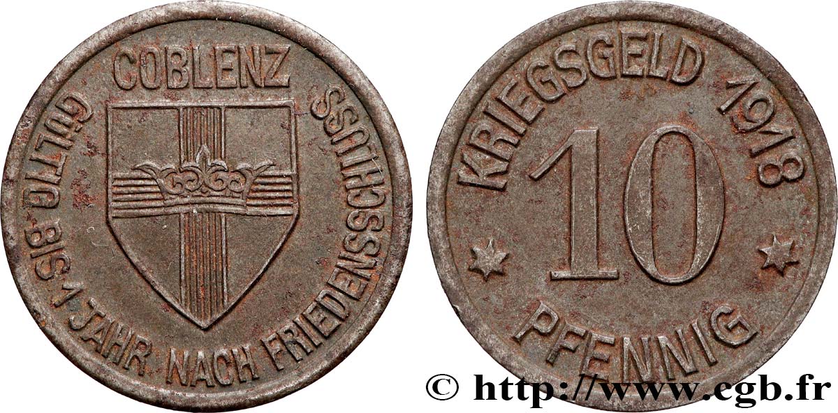 GERMANY - Notgeld 10 Pfennig Coblenz (Coblence) 1918  XF 