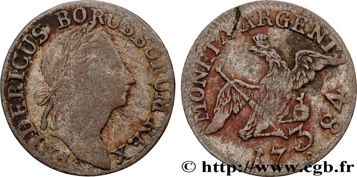 ALLEMAGNE - PRUSSE 3 Groscher Frédéric II 1782 Berlin TB+ 