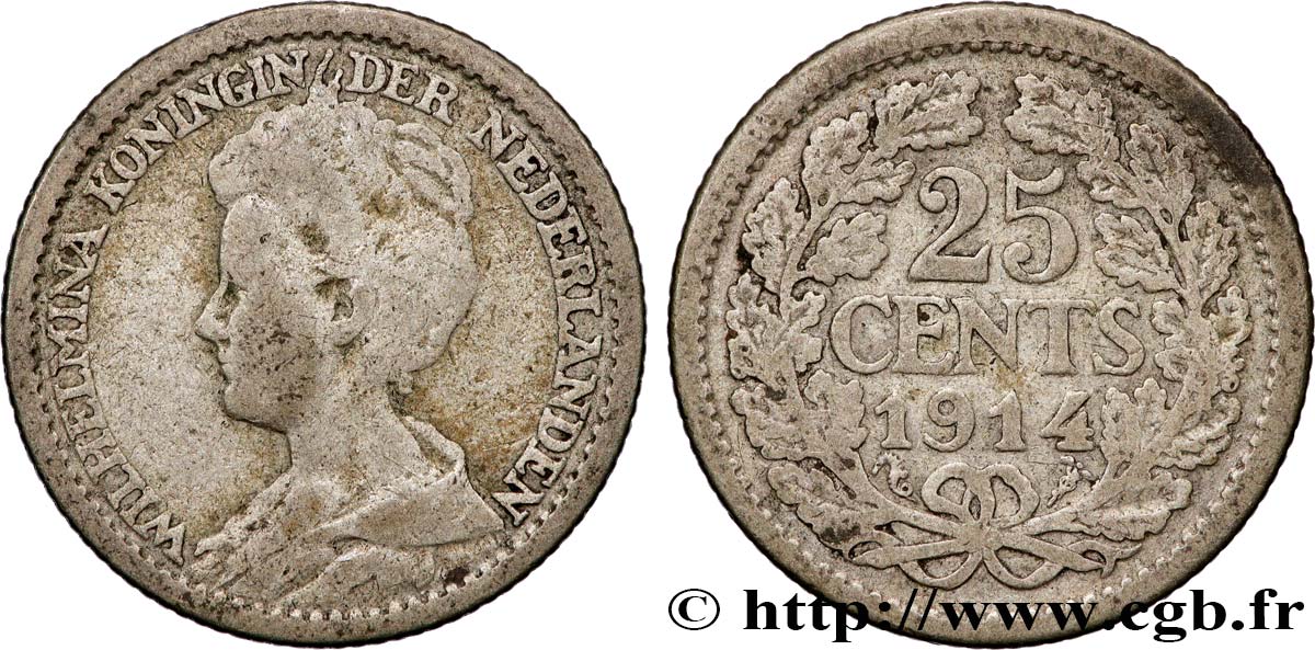 PAYS-BAS 25 Cents Wilhelmine 1914 Utrecht TB+ 