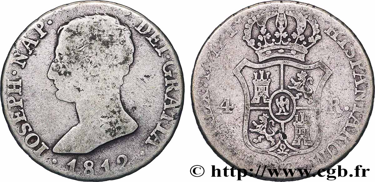ESPAGNE - ROYAUME D ESPAGNE - JOSEPH NAPOLÉON 4 Reales 1812 Madrid TB 