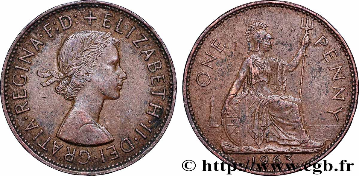ROYAUME-UNI 1 Penny Elisabeth II 1963 Londres TTB 