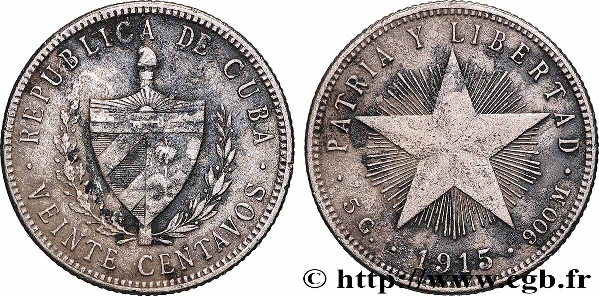 CUBA 20 Centavos 1915 La Havane VF 