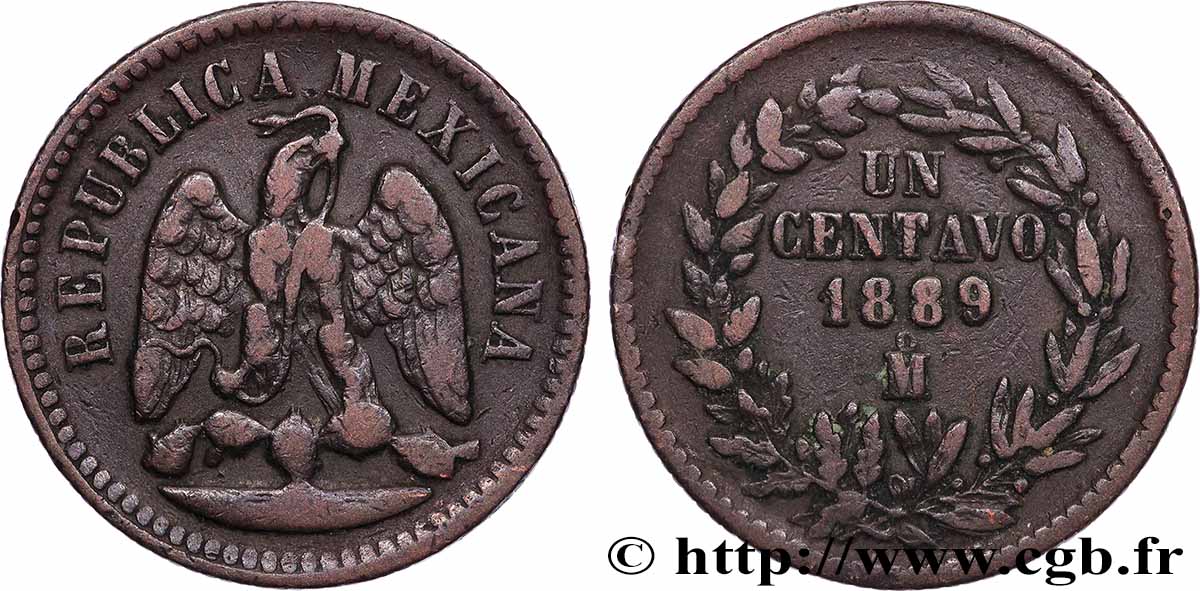 MEXICO 1 Centavo Aigle 1889 Mexico VF 