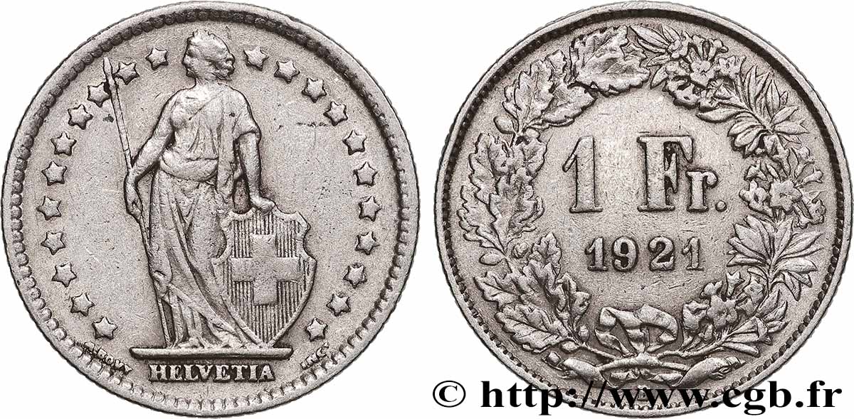 SCHWEIZ 1 Franc Helvetia 1921 Berne fSS 