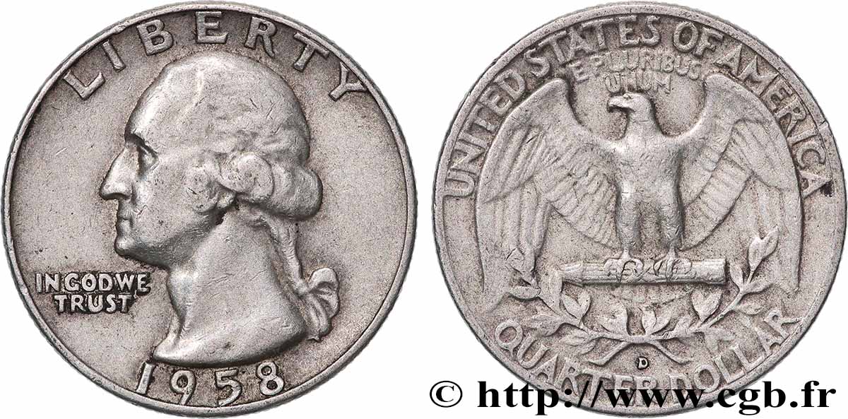 ÉTATS-UNIS D AMÉRIQUE 1/4 Dollar Georges Washington 1958 Denver - D TTB 