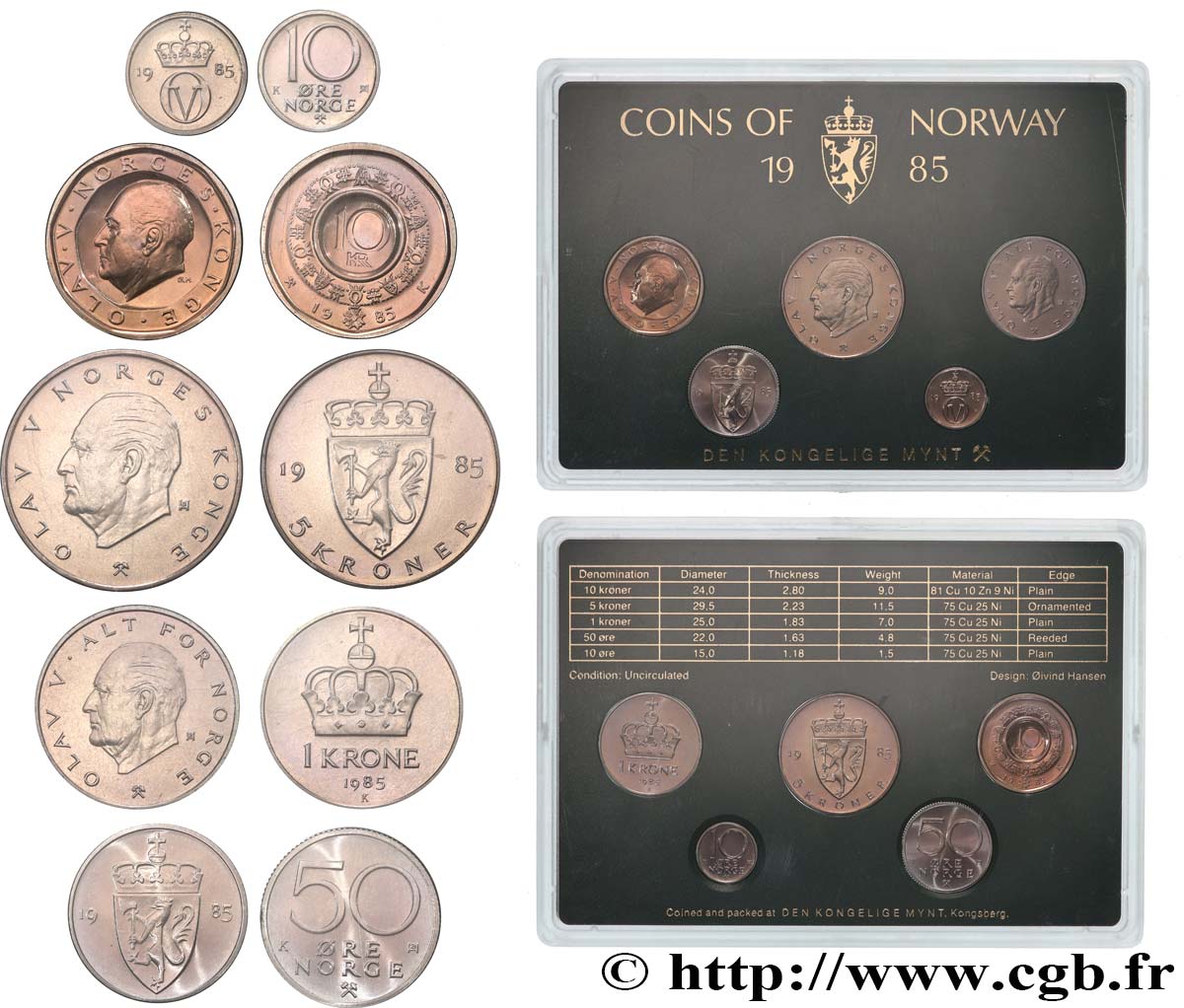 NORWAY Série FDC 5 monnaies 1985 Kongsberg MS 