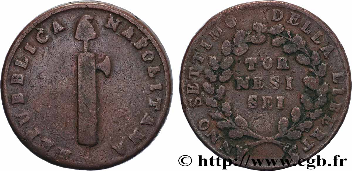 ITALIE - RÉPUBLIQUE NAPOLITAINE 6 Tornesi an VII 1799 Naples TB 